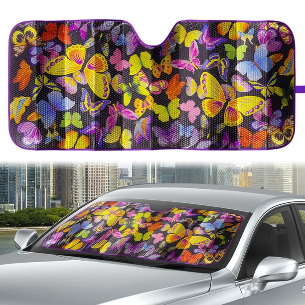 Buybai Purple Wind Sun Shade Funny Accordian Crytal Butterfly Print Design Visor UV Protector Sunshade 